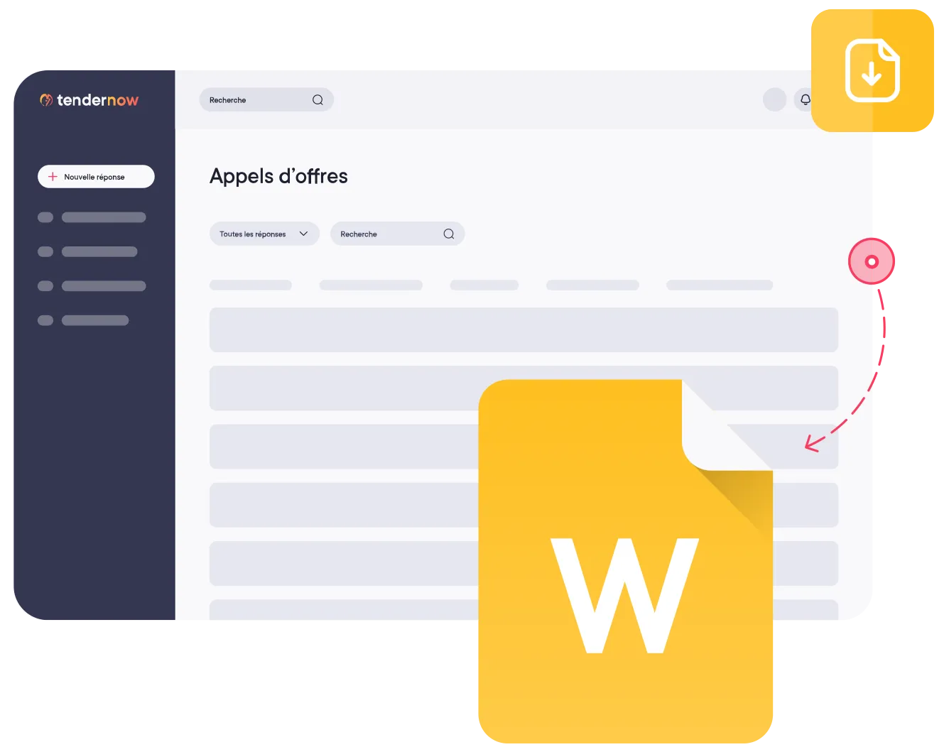 Interface TenderNow générant un mémoire technique au format Word