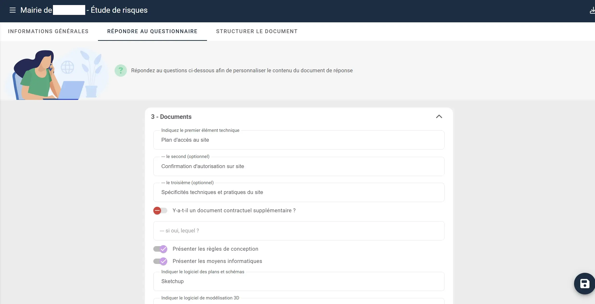 Questionnaire de personnalisation d'une réponse dans TenderNow
